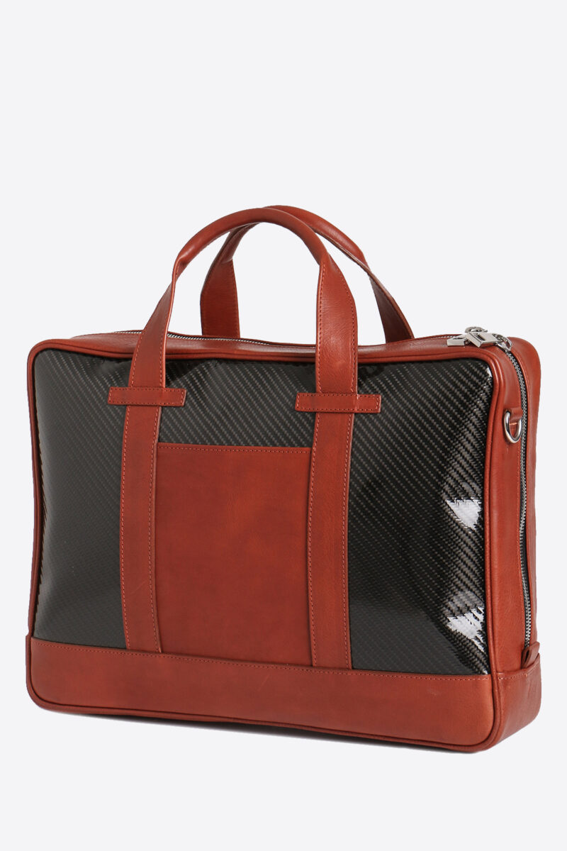 Stylish Brown and Black Carbon Fiber Leather Luxury Briefcase - Elevate Your Professional Look