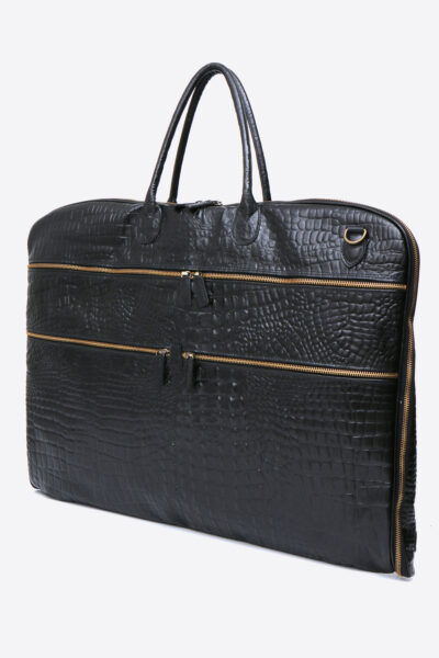 Luxurious Embossed Leather Crocodile Print Garment Bag - Elevate Your Travel Style