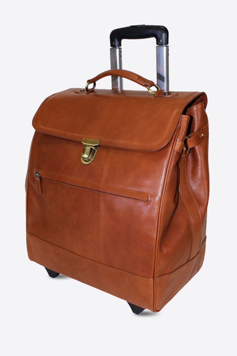Luxurious Brown Leather Wheelie Travel Bag - Perfect Companion for Stylish Travelers