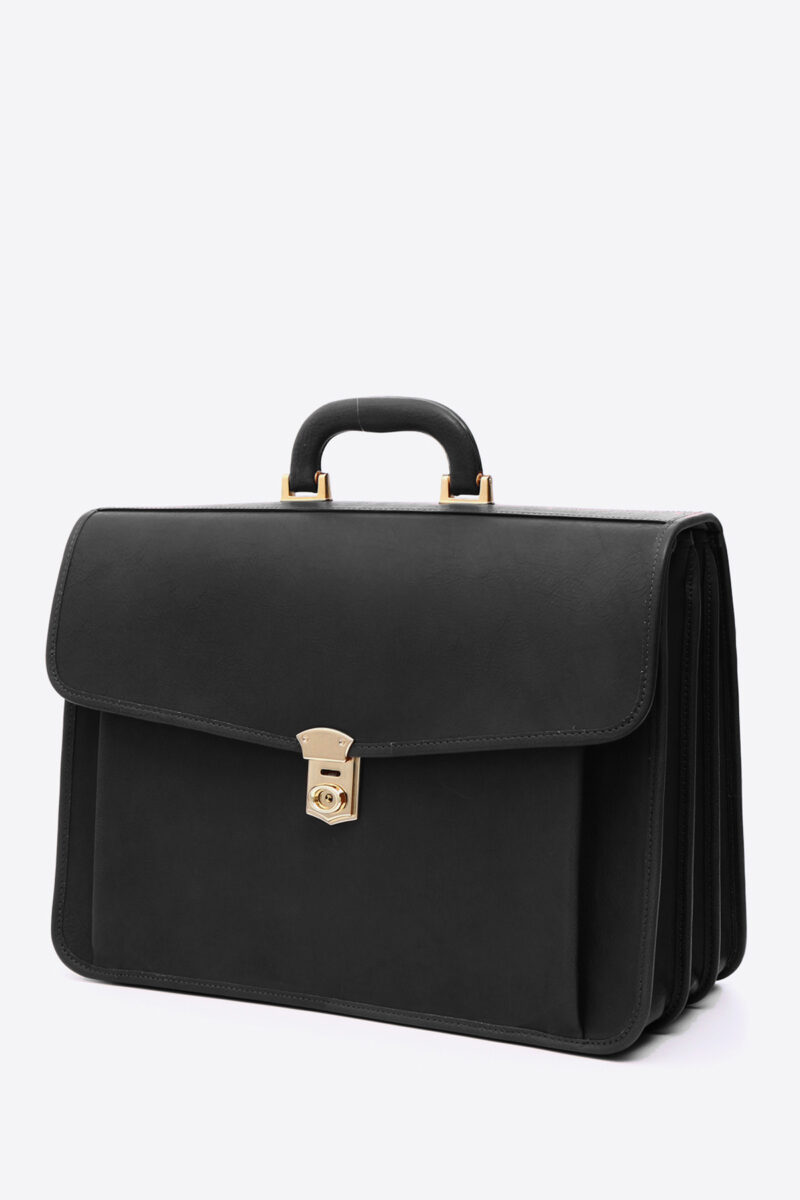 Luxury Black Leather Document Bag Briefcase - Italian Craftsmanship