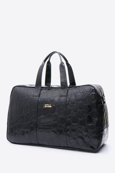 Black Luxury Embossed Real Calf Leather Duffel Bag - Italian Craftsmanship