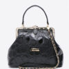 Black Luxury Embossed Real Calf Leather Handbag - Italian Craftsmanship