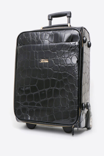 Black Luxury Embossed Real Calf Leather Suitcase - Elegant Travel Companion
