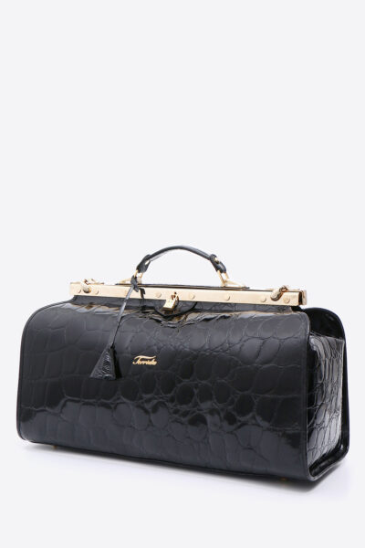 Luxury Black Embossed Calf Leather Doctor Bag - Italian Craftsmanship