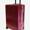Image of a red suitcase made from Polycarbonate and ABS material, representing durability and style at Luxury-Leather.net.