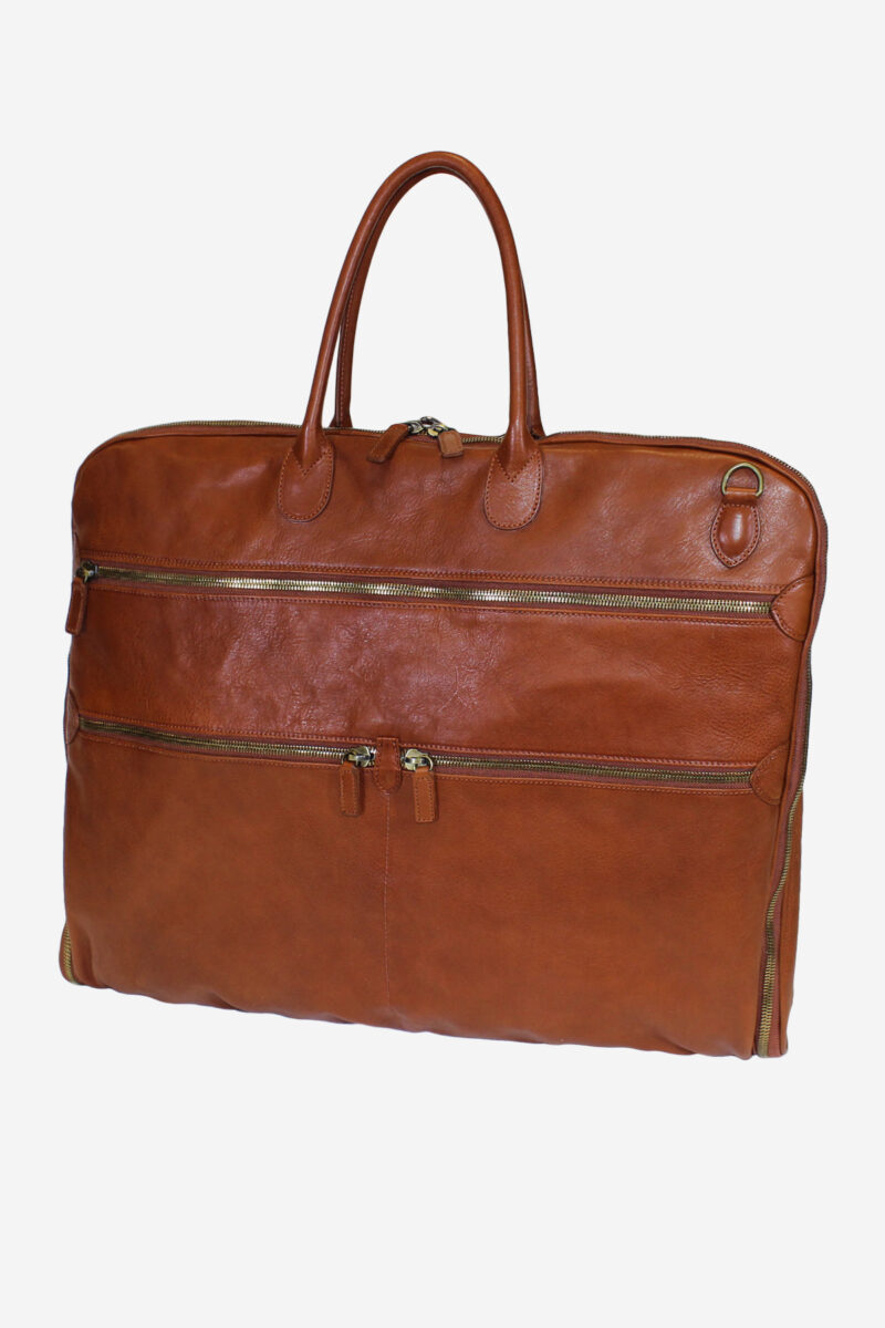 Light Brown Antique Style Real Leather Garment Bag - Italian Craftsmanship