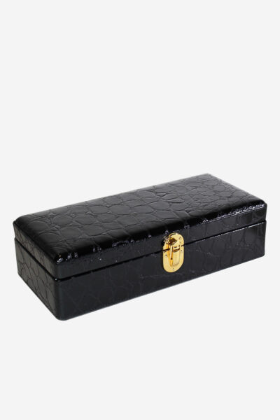Luxury Black Embossed Calf Leather Watch Holder - Italian Craftsmanship